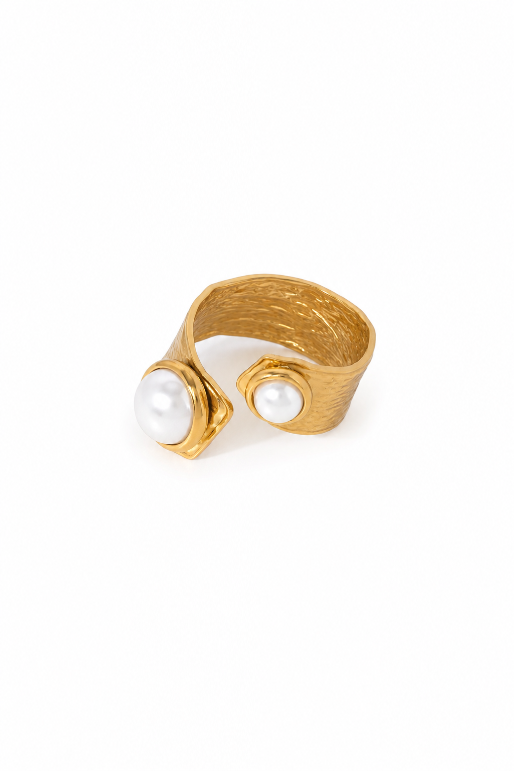 Coastal White Pearl Cuff Statement Ring
