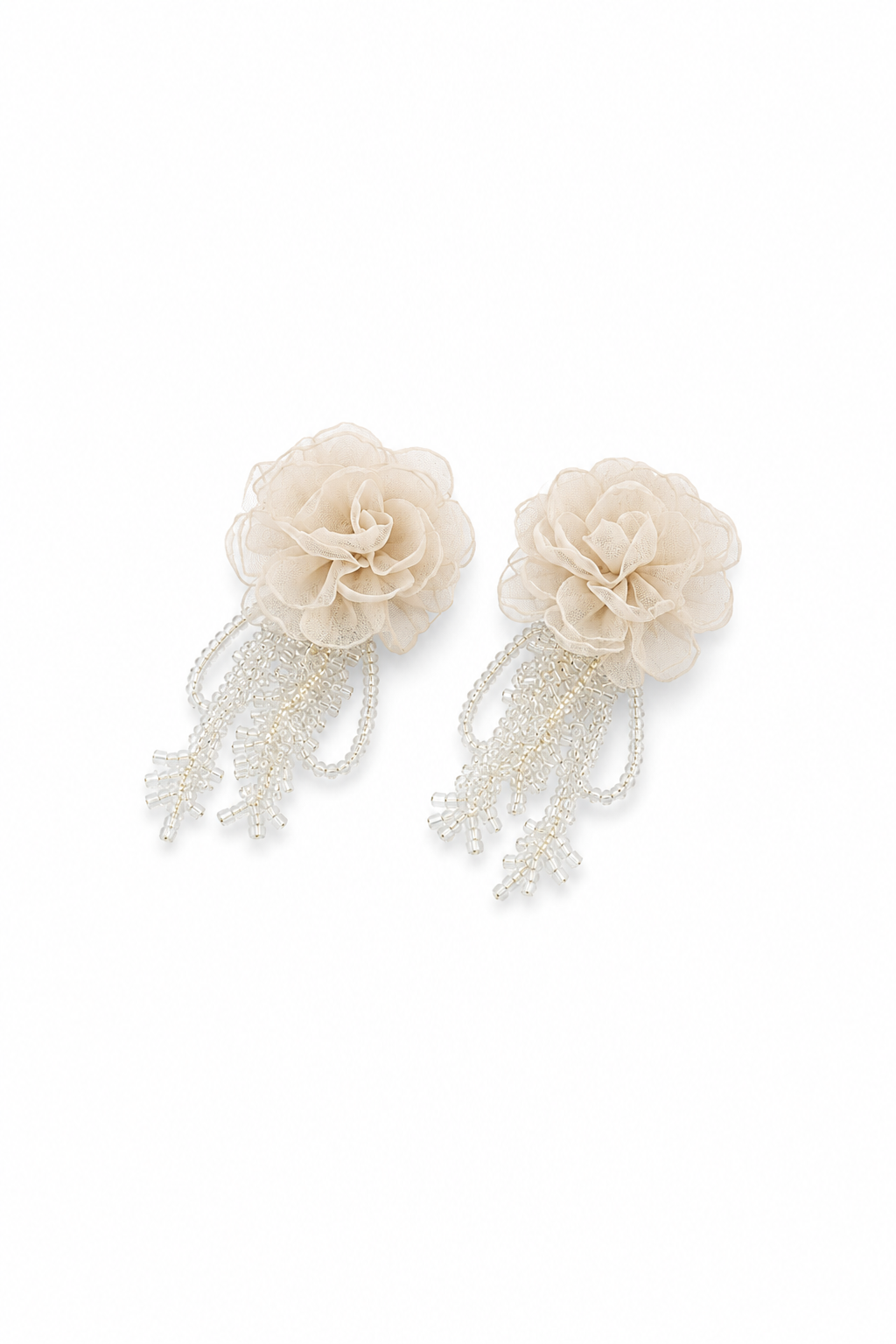 Ivory Bloom Organza Tassel Earrings