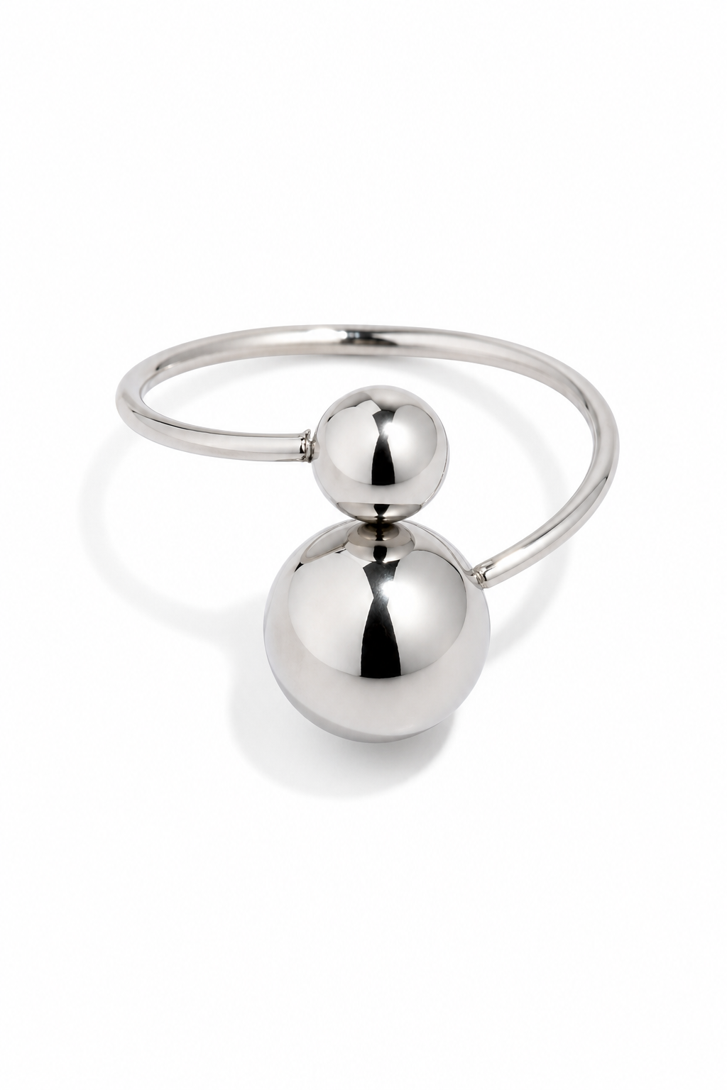 Sleek open-ended silver ball ring