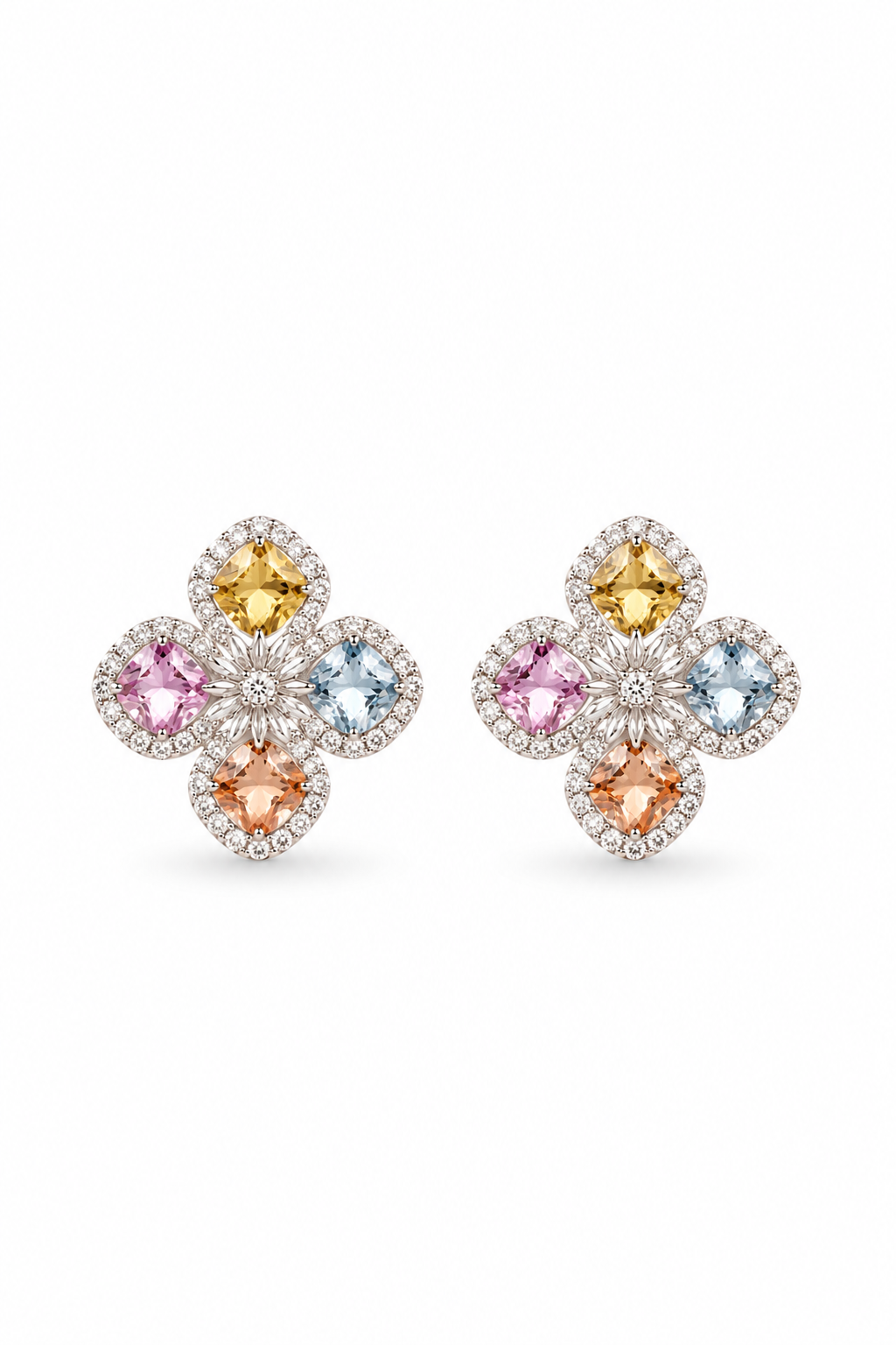 Four petal floral Crystal Stud Earrings