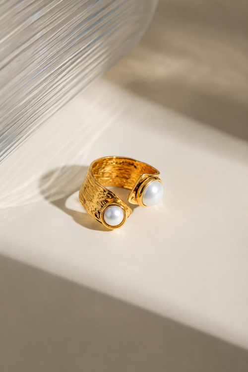 Coastal White Pearl Cuff Statement Ring