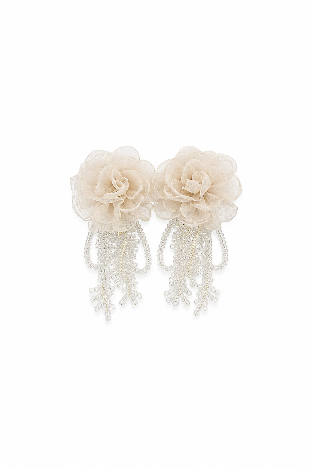 Ivory Bloom Organza Tassel Earrings