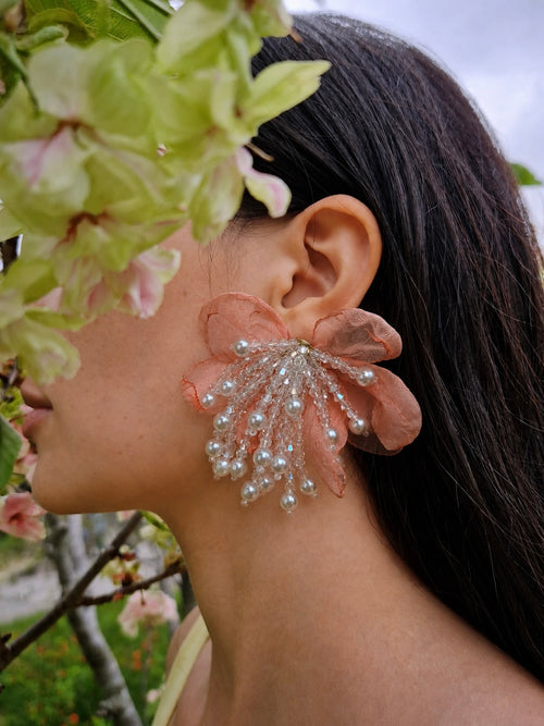 Blush Pearl Bloom Organza Earrings