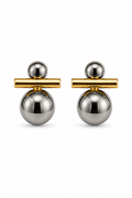 Metallic sliver gold double ball earrings