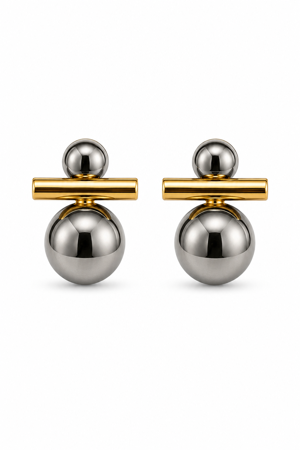 Metallic sliver gold double ball earrings