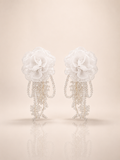 Ivory Bloom Organza Tassel Earrings | Snow White