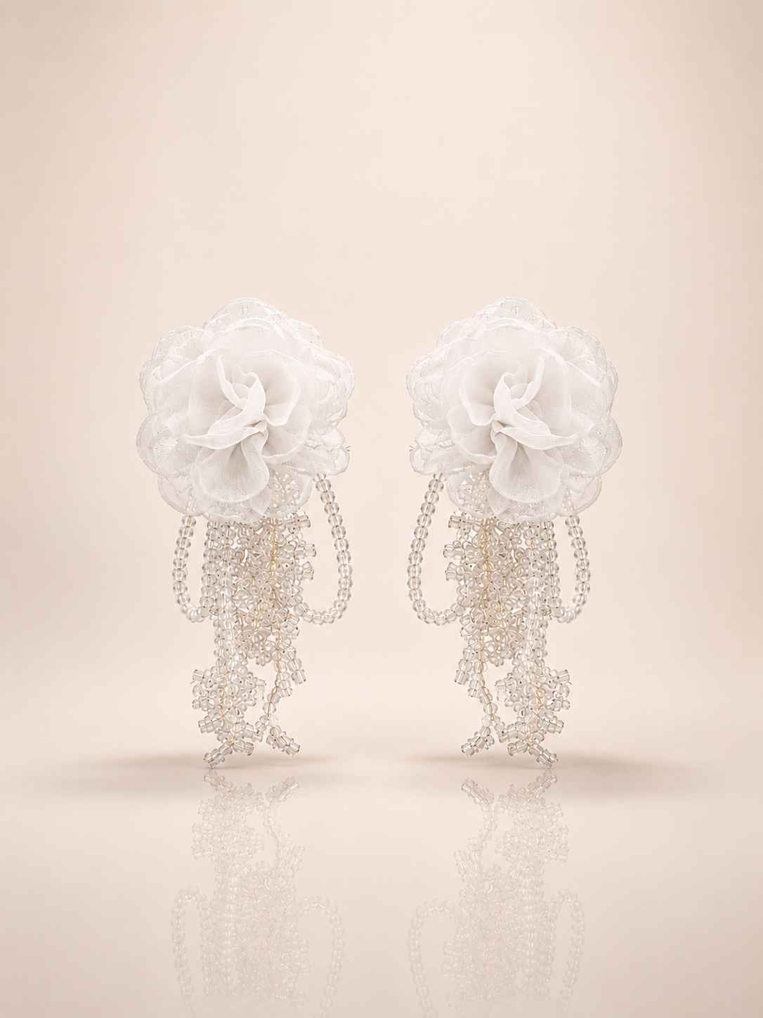 Ivory Bloom Organza Tassel Earrings | Snow White